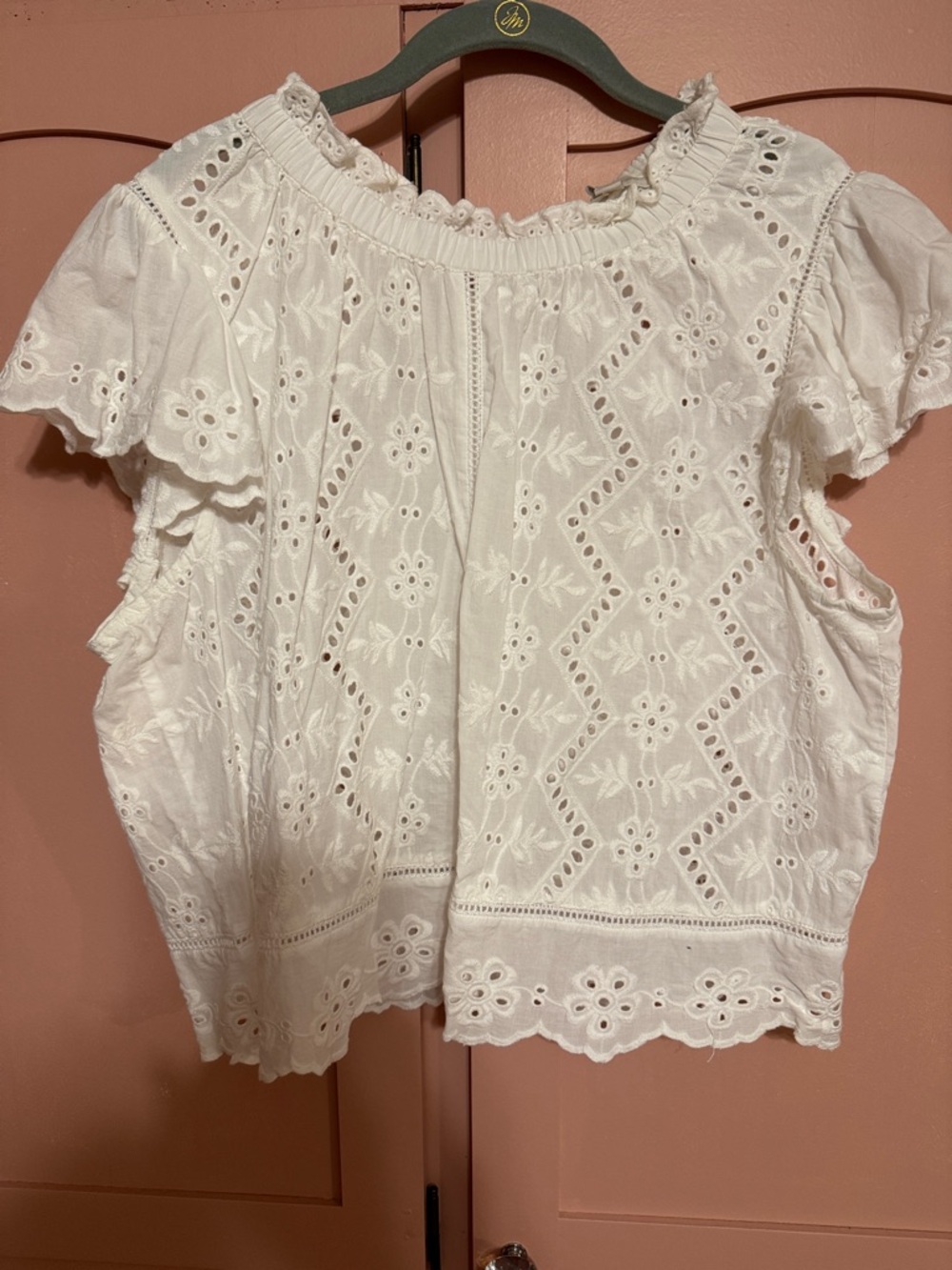 Jennifer and Grace White Eyelet Crochet Short Sleeve Top